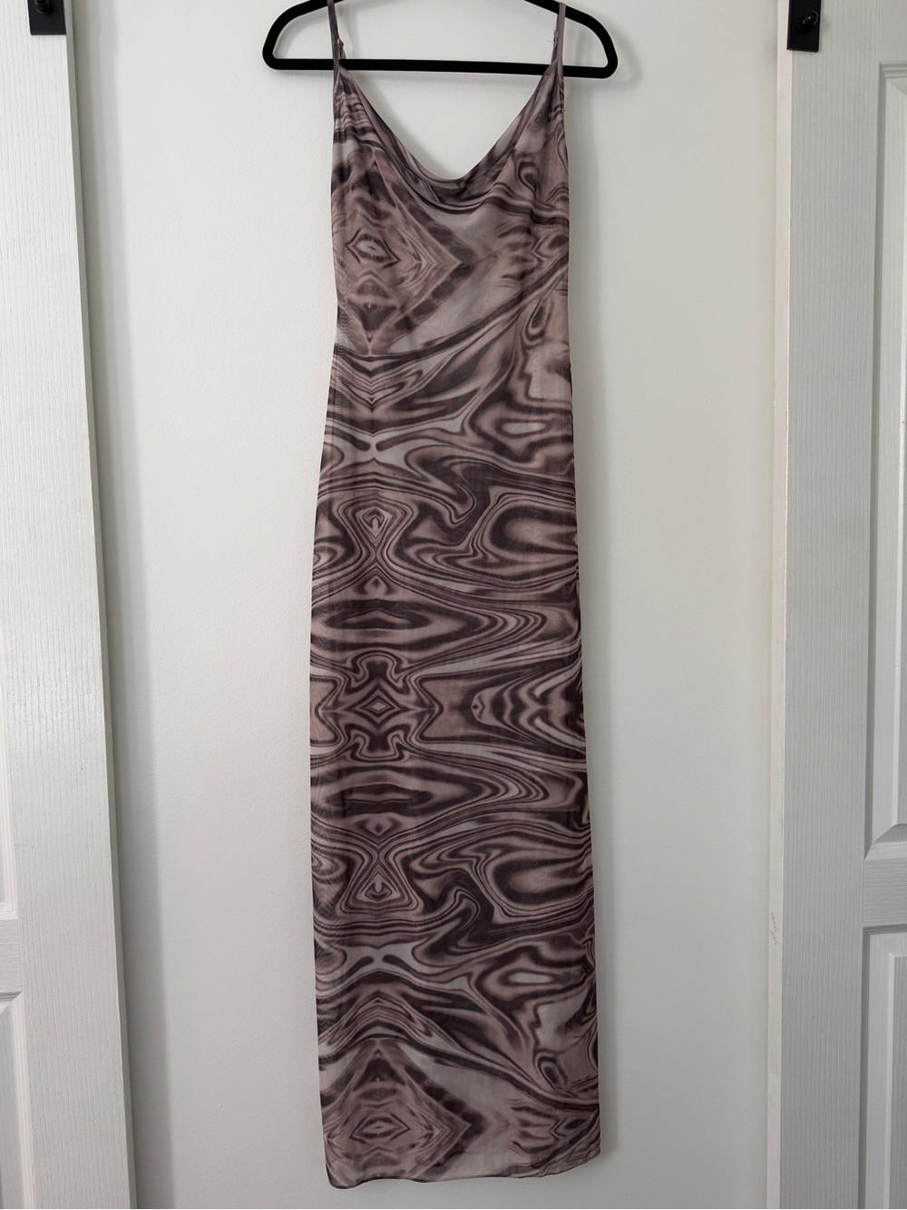 12th Tribe Taupe Marble-Print Slip Maxi Dress